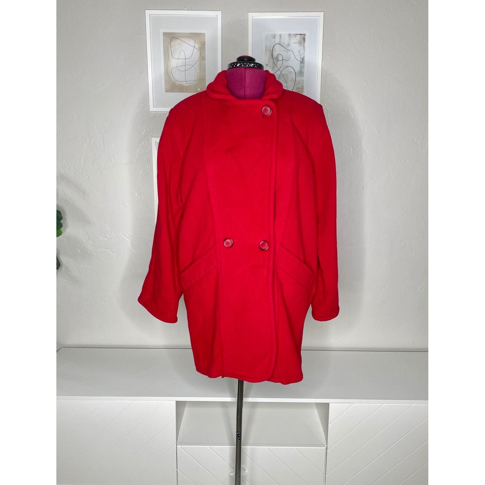 L.L. Bean Pea Coat Womens 12 Red Vintage Wool Blend Double Breasted Jacket